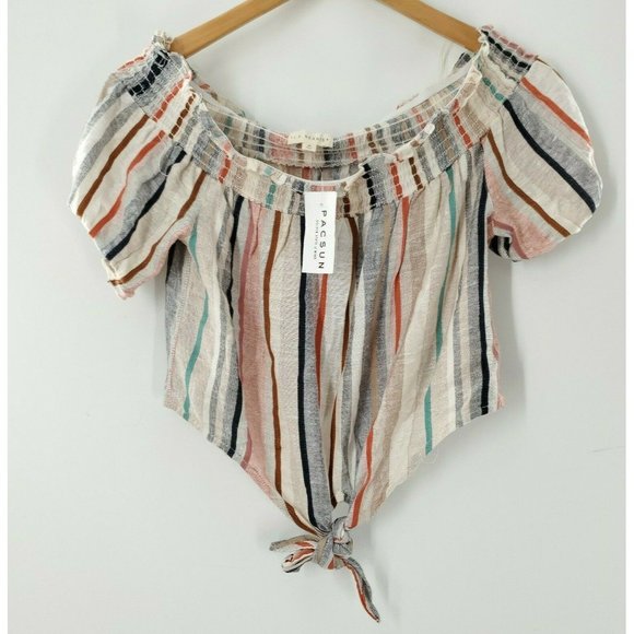 NWT Pacsun La Hearts Women's Multicolored Striped‎ Cropped Shirt Size M - Picture 1 of 4